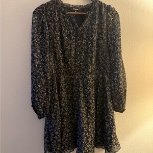 Madewell Black Floral Long Sleeve Dress